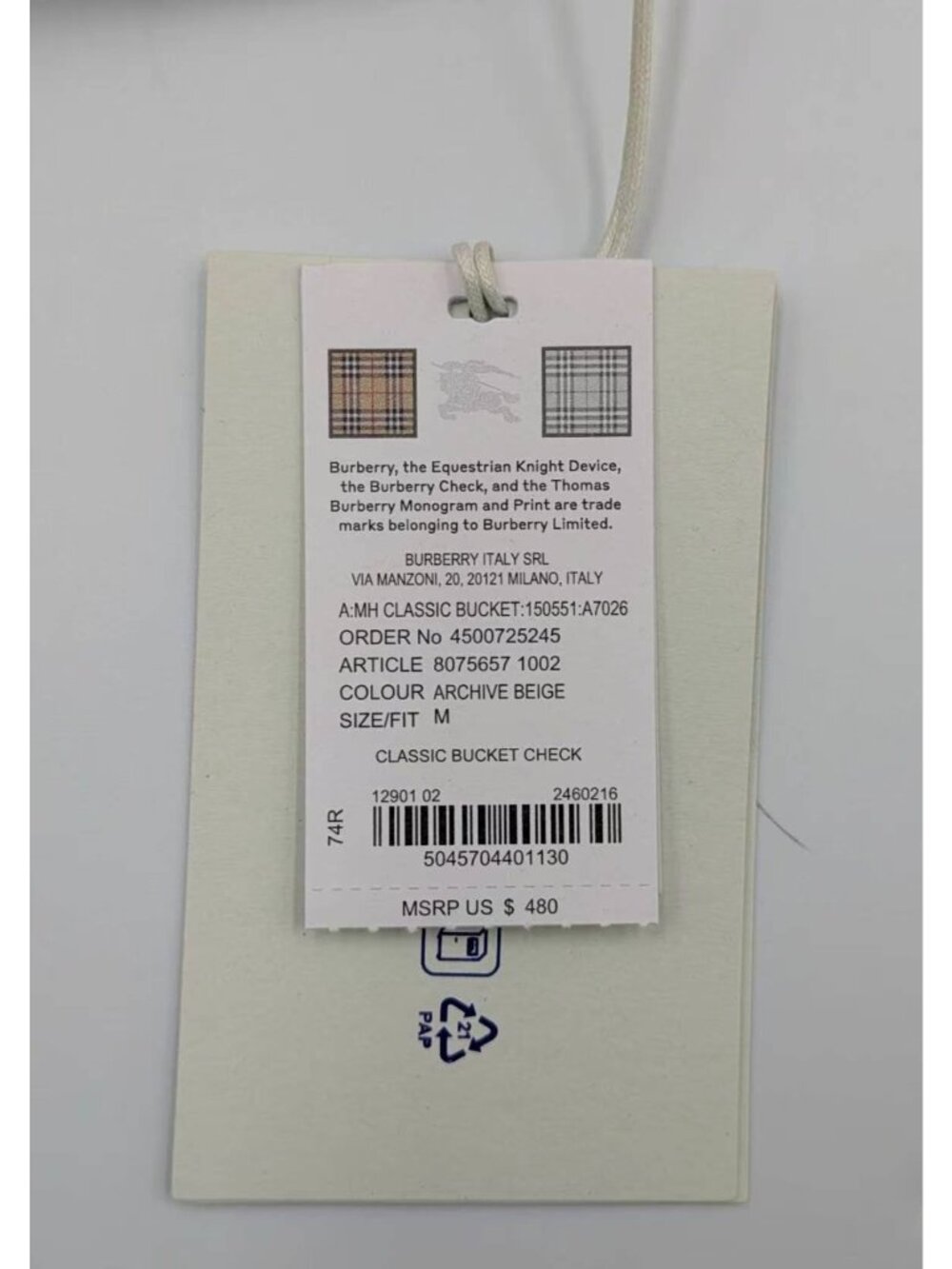 Burberry Classic Vintage Check Cotton Bucket Hat Archive Beige M 8075657 - Picture 10 of 12